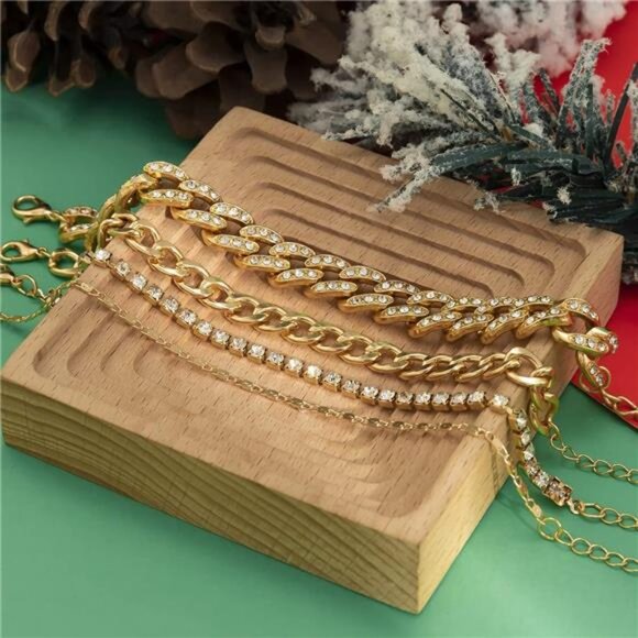 4-Piece Chunky Cuban Link Bracelet Set – Adjustable Layered Gold Bracelets - Picture 5 of 5